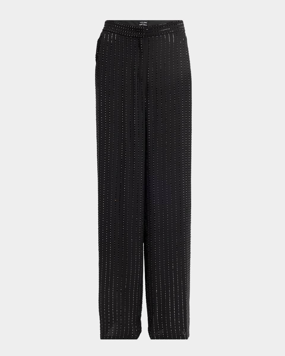 Crystal Pinstripe Straight-Leg Silk Trousers